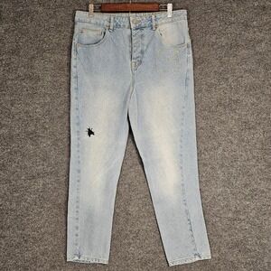 ASOS. Button-down, Light blue,‎ embroidered bat, fly. "spooky" jeans